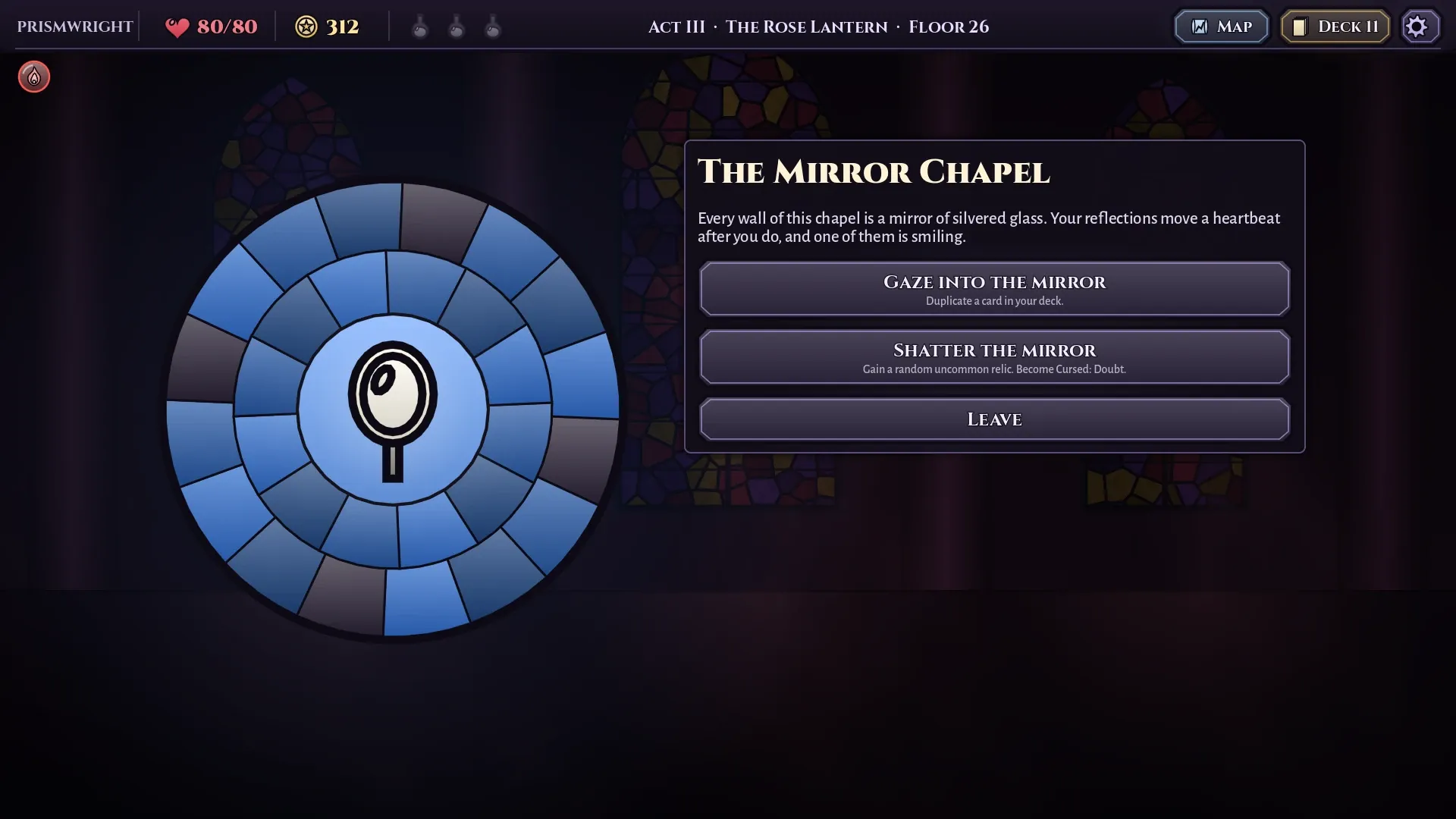 A Mystery, the Mirror Chapel, offering three choices.