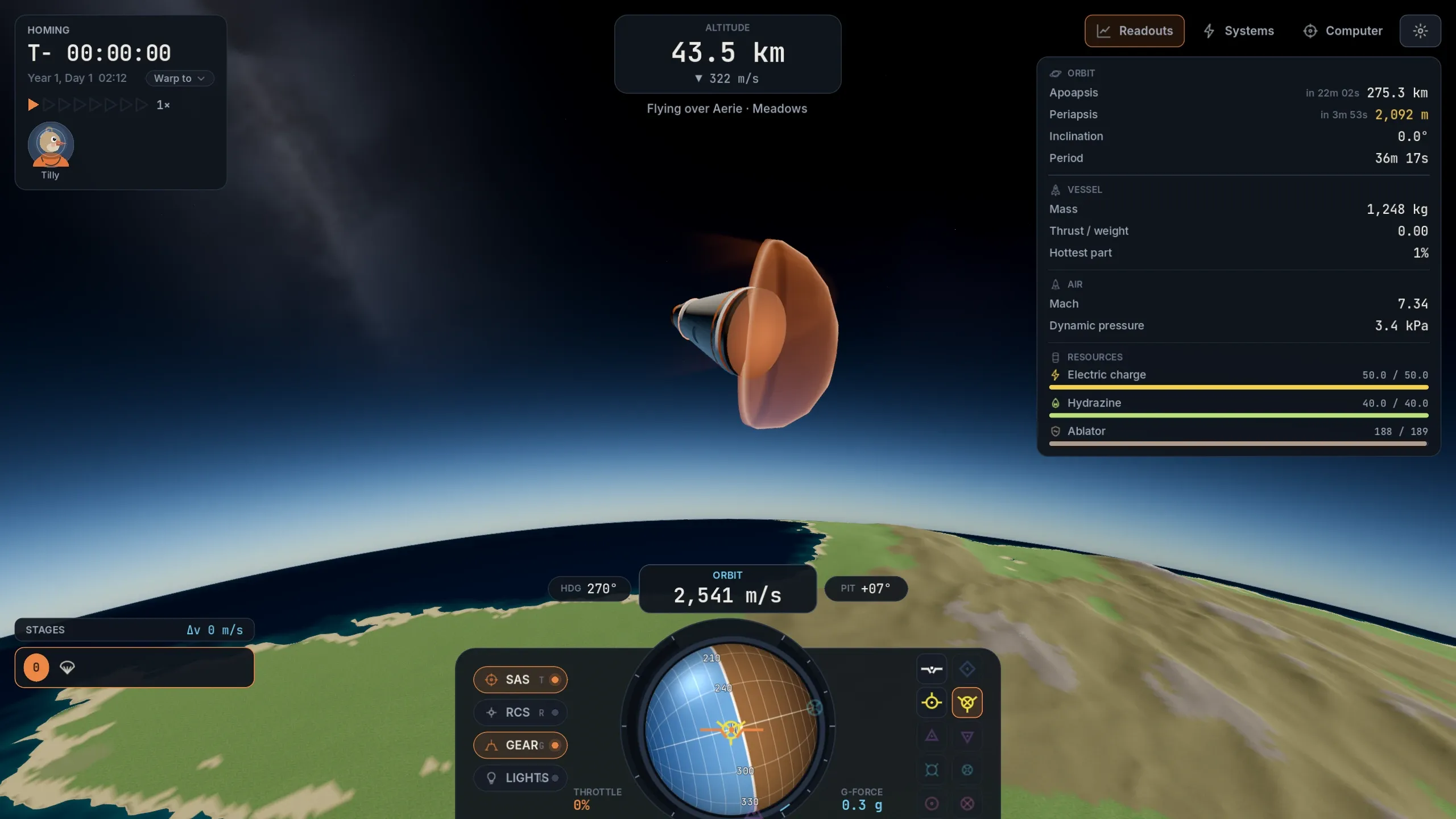 A capsule re-entering the atmosphere heat shield first.
