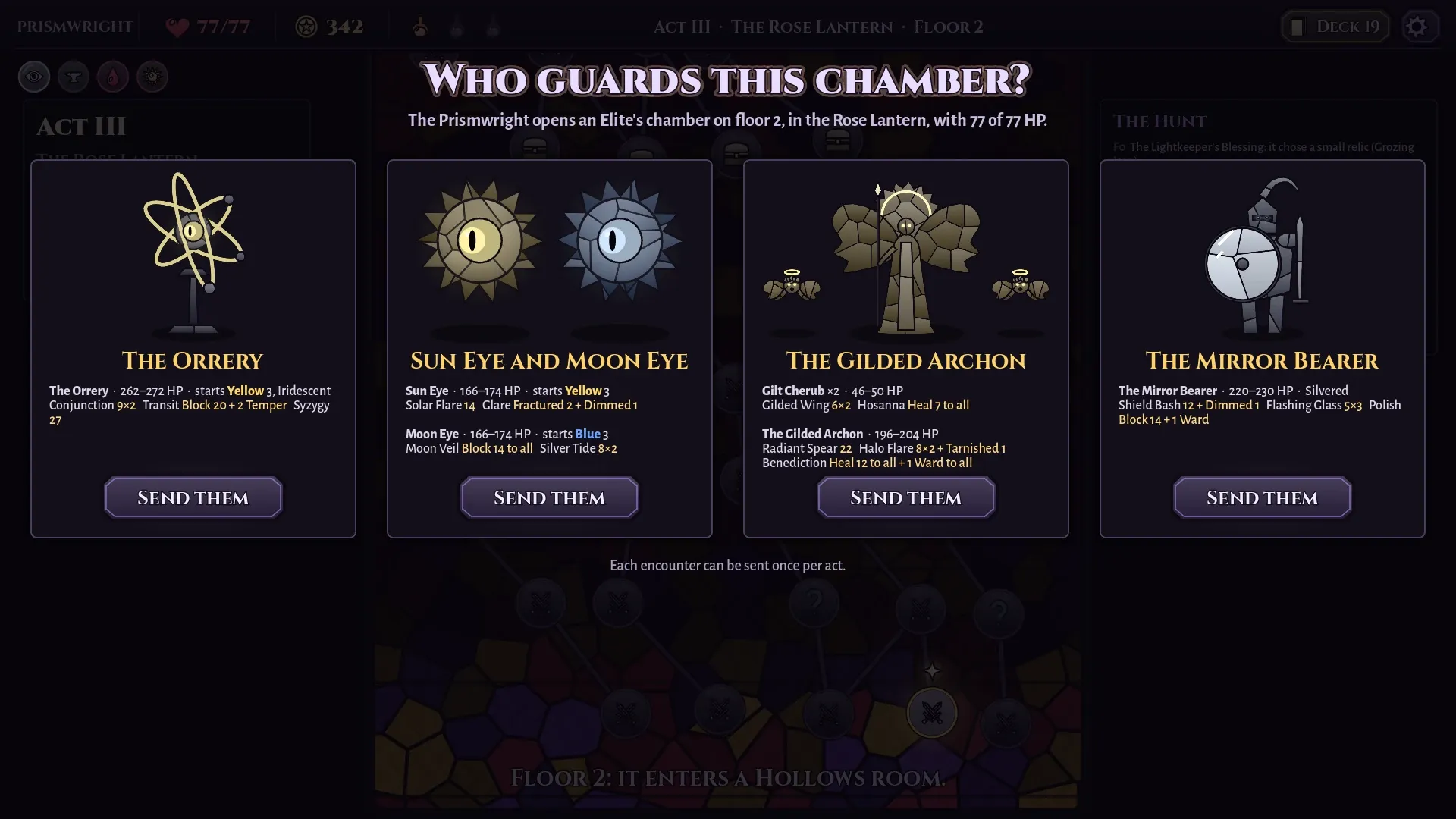 Tenebrae, with four Elite fights offered to guard a chamber in the Rose Lantern.